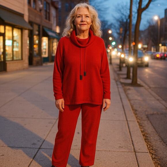 Chico’s Zenergy Luxe Leisure Suit Women's Sz 3 (XL) Red Allure Touch of Cashmere - Picture 1 of 12